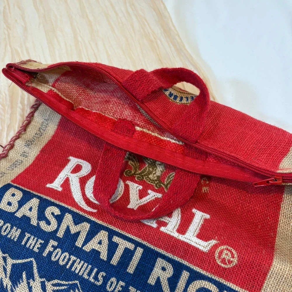 Purse Royal Basmati Rice Tote With Handles‎ and Zipper, Burlap Bag, 20 lb size